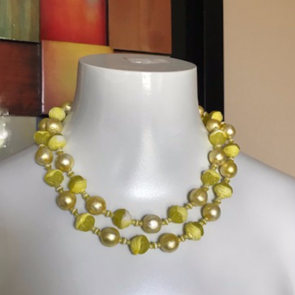 Vintage Yellow Double Strand Necklace